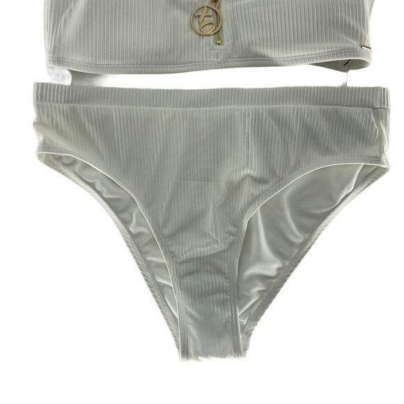 XOXO Womens White Ribbed Bikini Size S - Picture 4 of 7